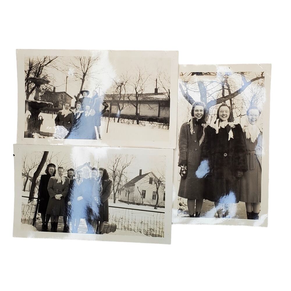 3 Vtg Friends Hanging Out on Cold Day Original Monochrome Photography Found
